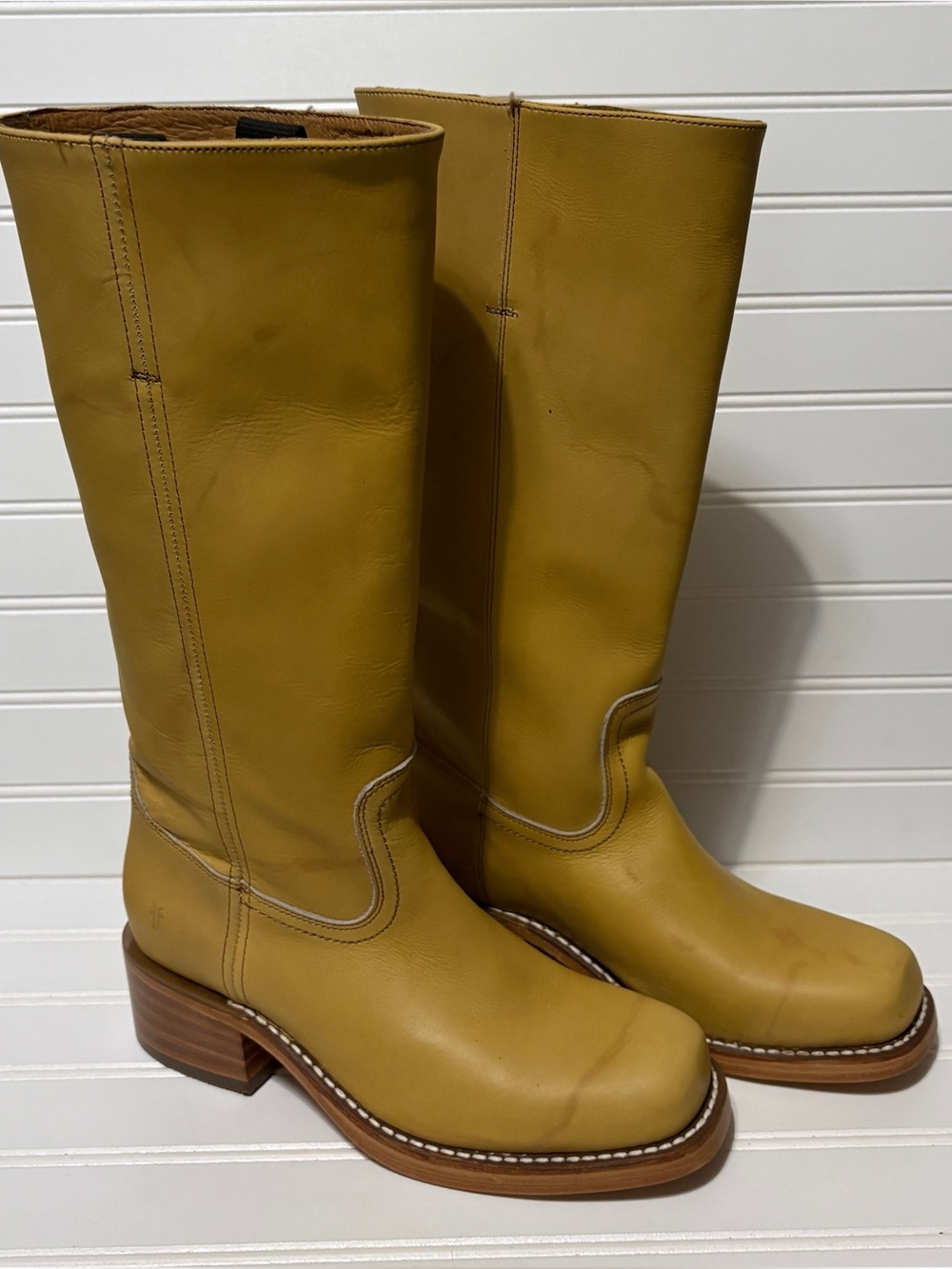FRYE Campus 14L Banana Tan Montana Leather Tall Boots Womens Size 8.5 B NEW